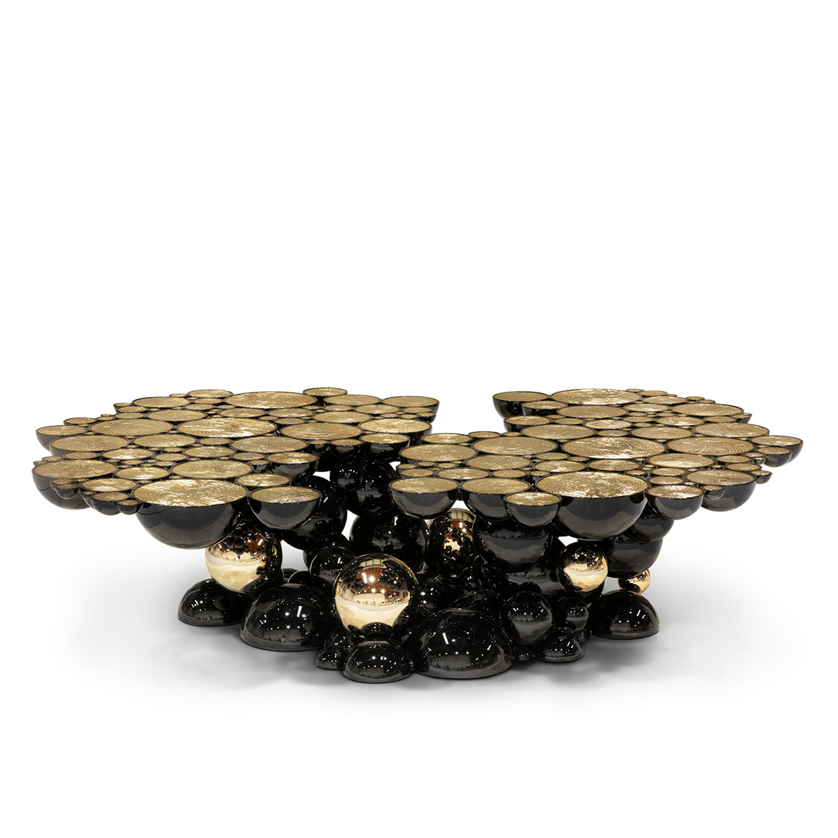 Brass Glass Black Sculptural Form Coffee Table