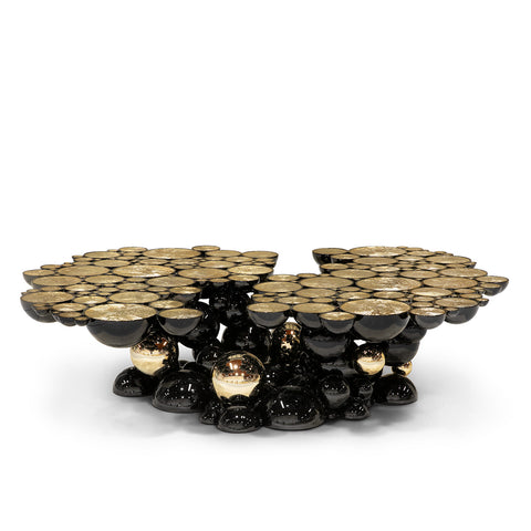 Brass Glass Black Sculptural Form Coffee Table