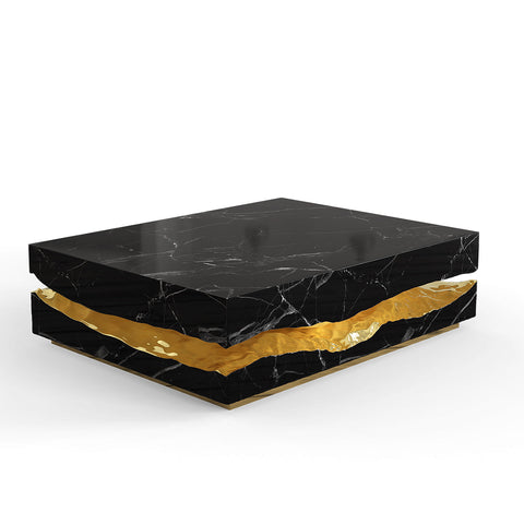 Brass Stone White Sculptural Form Coffee Table
