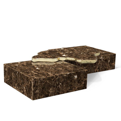Luxury Sculptural Coffee Table Black & White High-Gloss Marble Finish