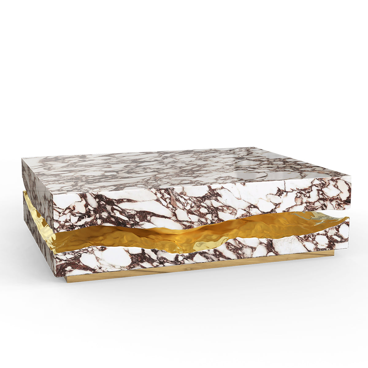 Brass Stone White Sculptural Form Coffee Table