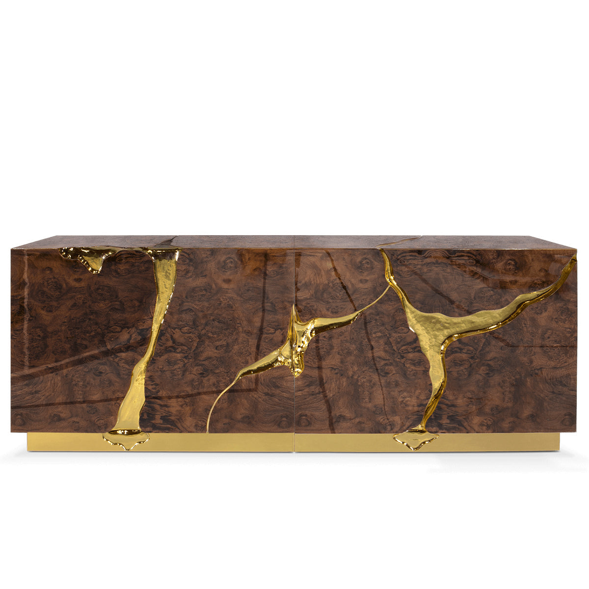Black Gold Sideboard Cabinet with Sculptural Cracked Design