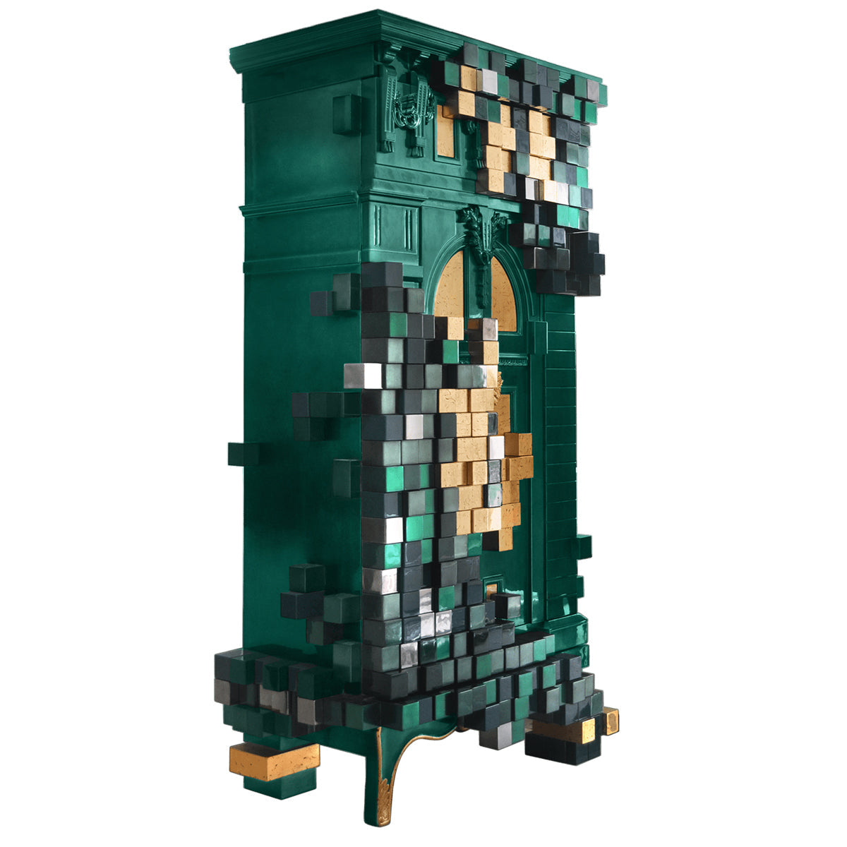 Glass Emerald Green Sculptural Form Display Cabinet