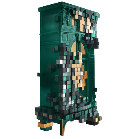 Glass Emerald Green Sculptural Form Display Cabinet