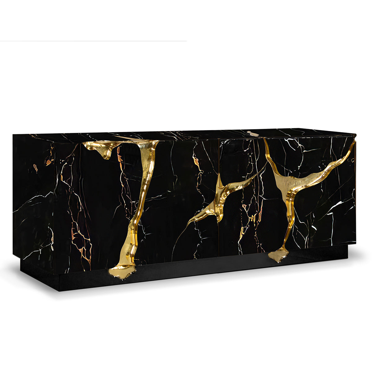 Black Gold Sideboard Cabinet with Sculptural Cracked Design