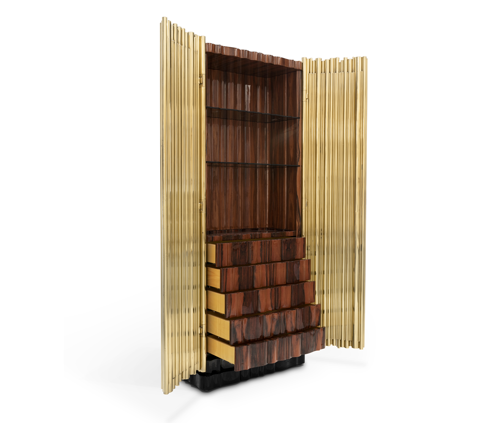 Brass Glass Hidden Storage Display Cabinet Glass Shelves