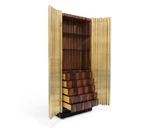 Brass Glass Hidden Storage Display Cabinet Glass Shelves
