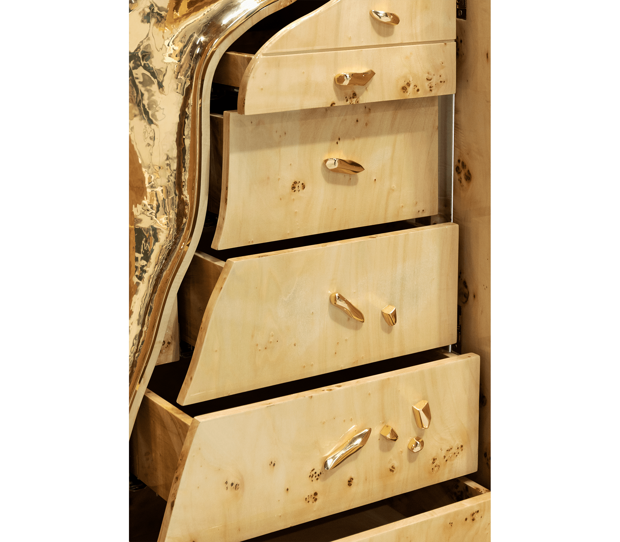 Walnut Brass Hidden Storage Display Cabinet Brass Accents