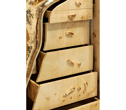 Walnut Brass Hidden Storage Display Cabinet Brass Accents
