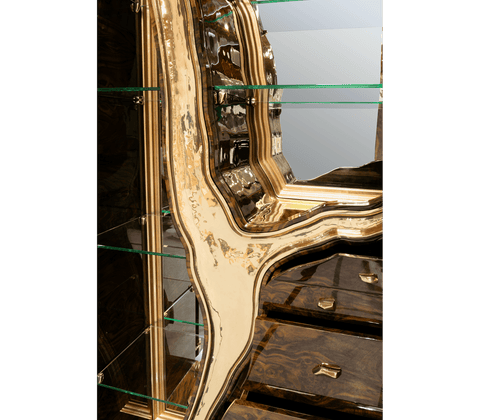 Walnut Brass Hidden Storage Display Cabinet Brass Accents