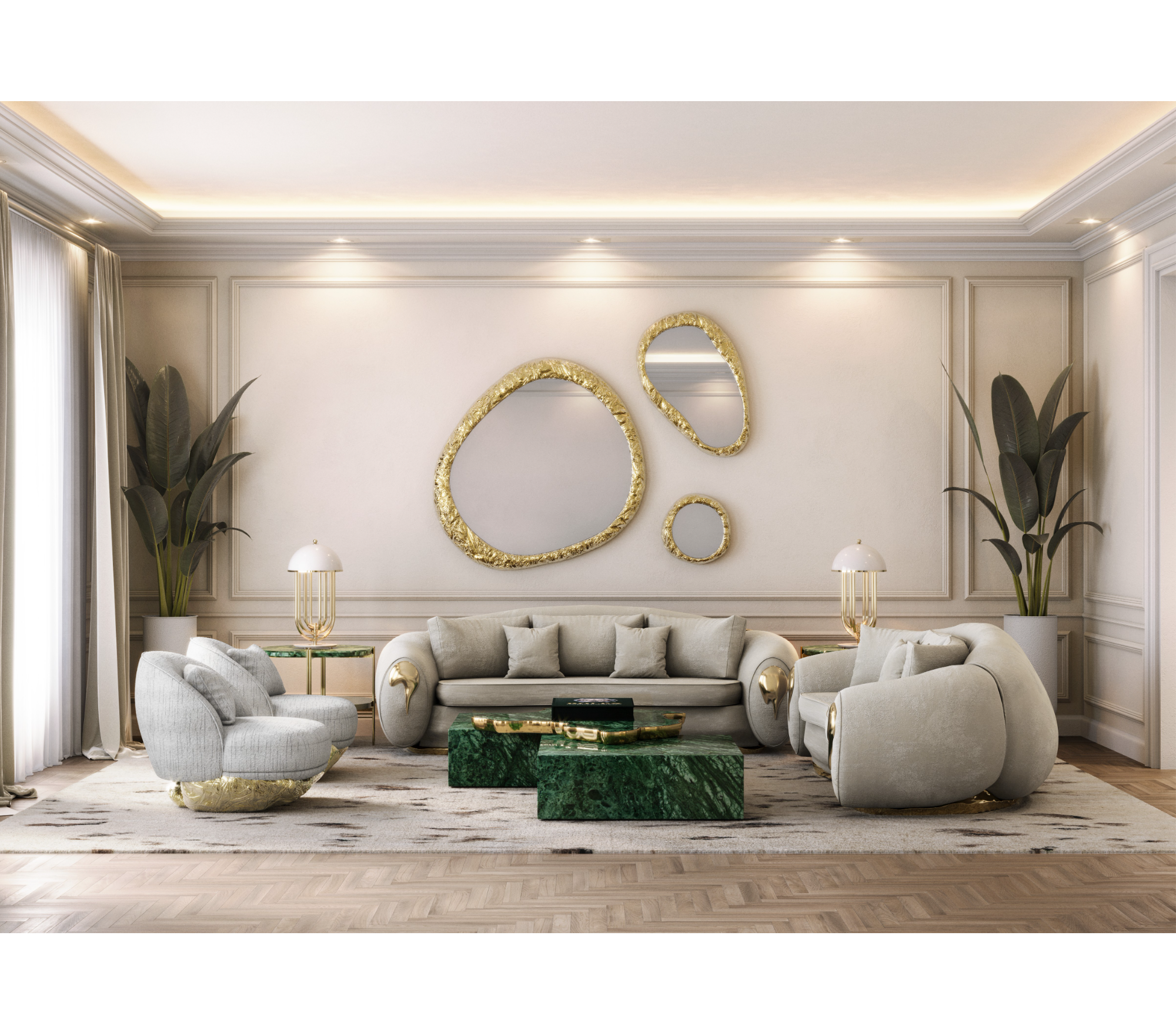 Luxury Sculptural Coffee Table Black & White High-Gloss Marble Finish