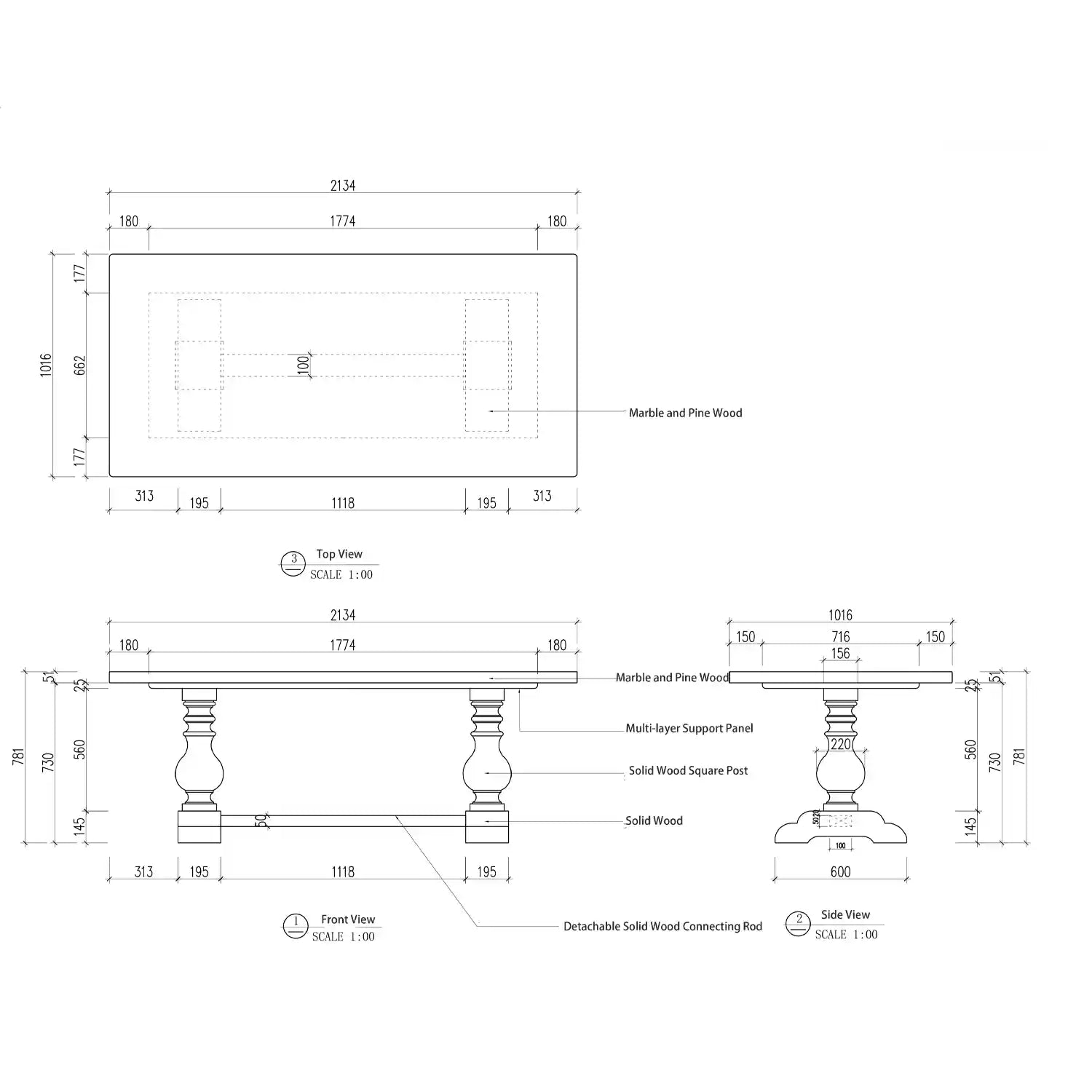 Kensington Stone Top Dining Table