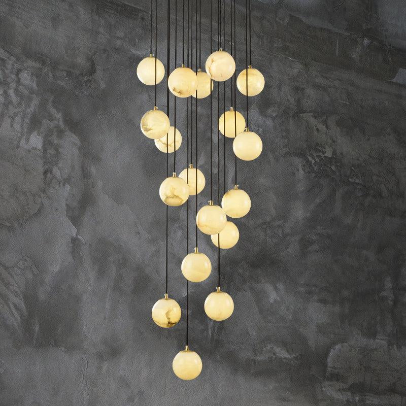 Roden Alabaster Global Pendant Chandelier For Staircase, Spiral Global Pendant