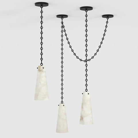 Contemporary Lucca Chandelier 202A-3 in Alabaster, 3-Light Vintage Alabaster Pendant Cluster