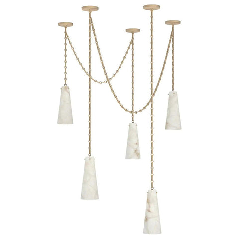 Contemporary Lucca Chandelier 202A-5 in Alabaster, 5-Light Vintage Alabaster Pendant Cluster