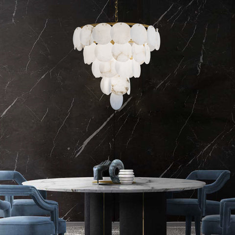 Housegent Aurora Round Chandelier Alabaster for Living Room Dining Table