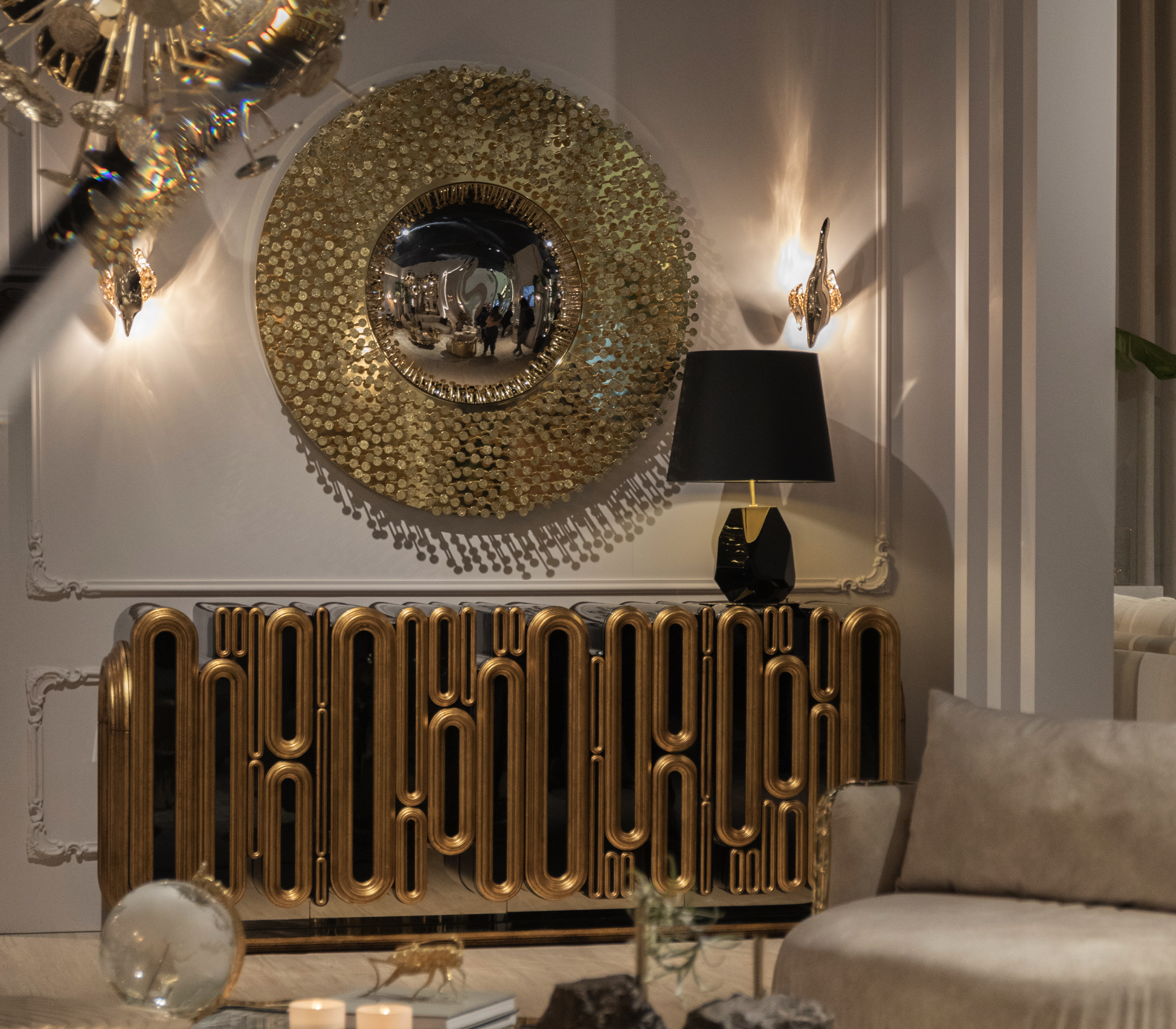 Gold Hidden Storage Sculptural Form Sideboard