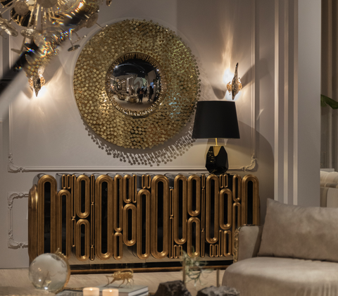Gold Hidden Storage Sculptural Form Sideboard