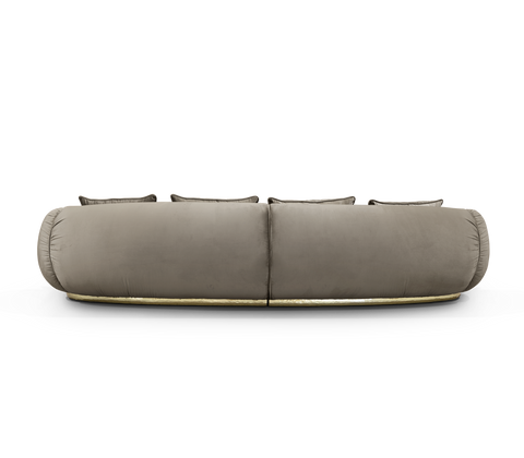 Brass Wood Sculptural Form Sofa Living Room
