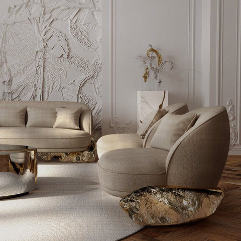 Brass Wood Sculptural Form Sideboard Living Room