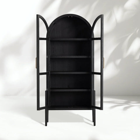 Hattie Wright Mediterranean Glass Door Display Cabinets Wood Living Dining Room Tall Cabinets