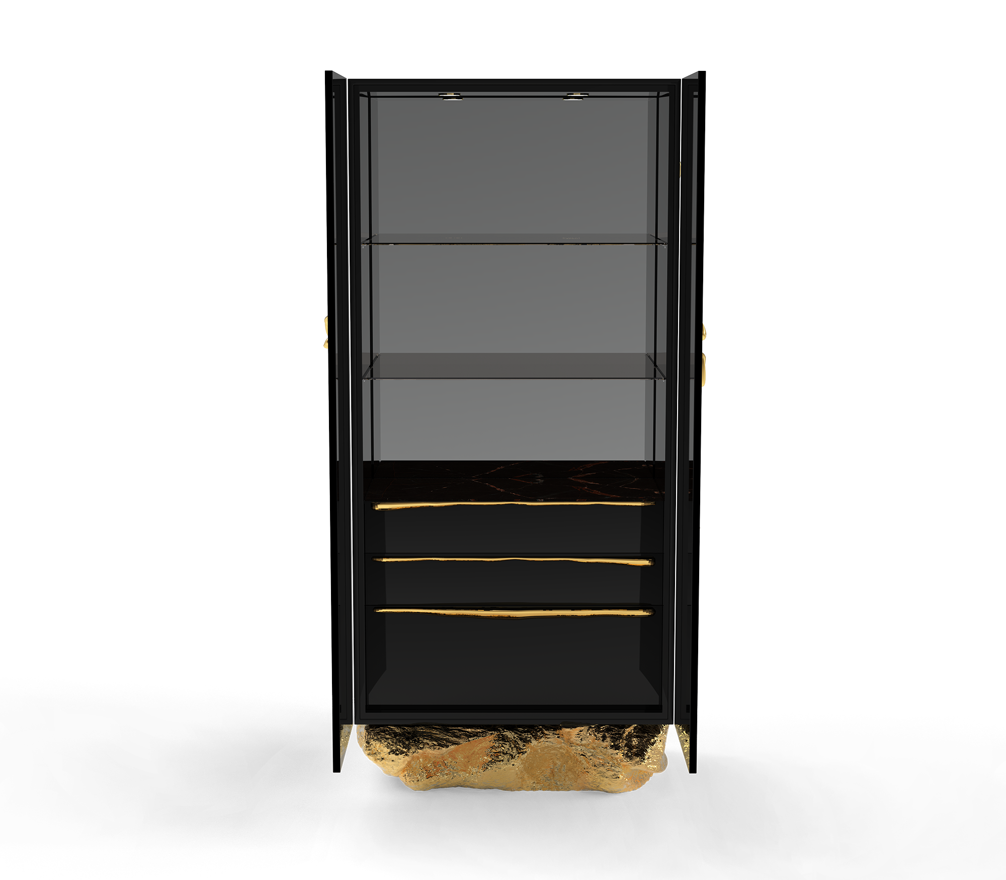 Brass Glass Black Hidden Storage Curio Cabinet
