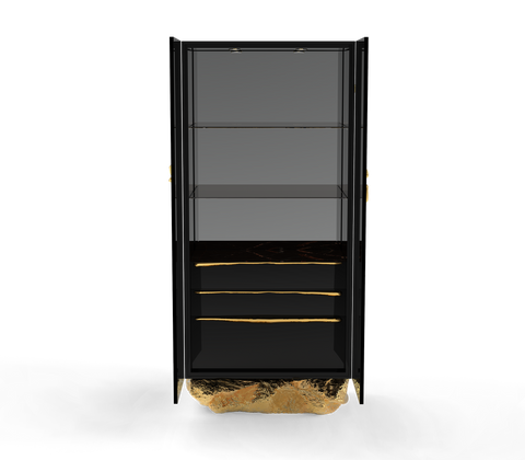 Brass Glass Black Hidden Storage Curio Cabinet
