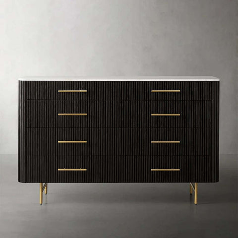 Finnley Wood Eight-Drawer Dresser with Marble or Bluestone Top Rural Chest Of 8 Drawers Cabinet