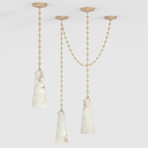 Contemporary Lucca Chandelier 202A-3 in Alabaster, 3-Light Vintage Alabaster Pendant Cluster