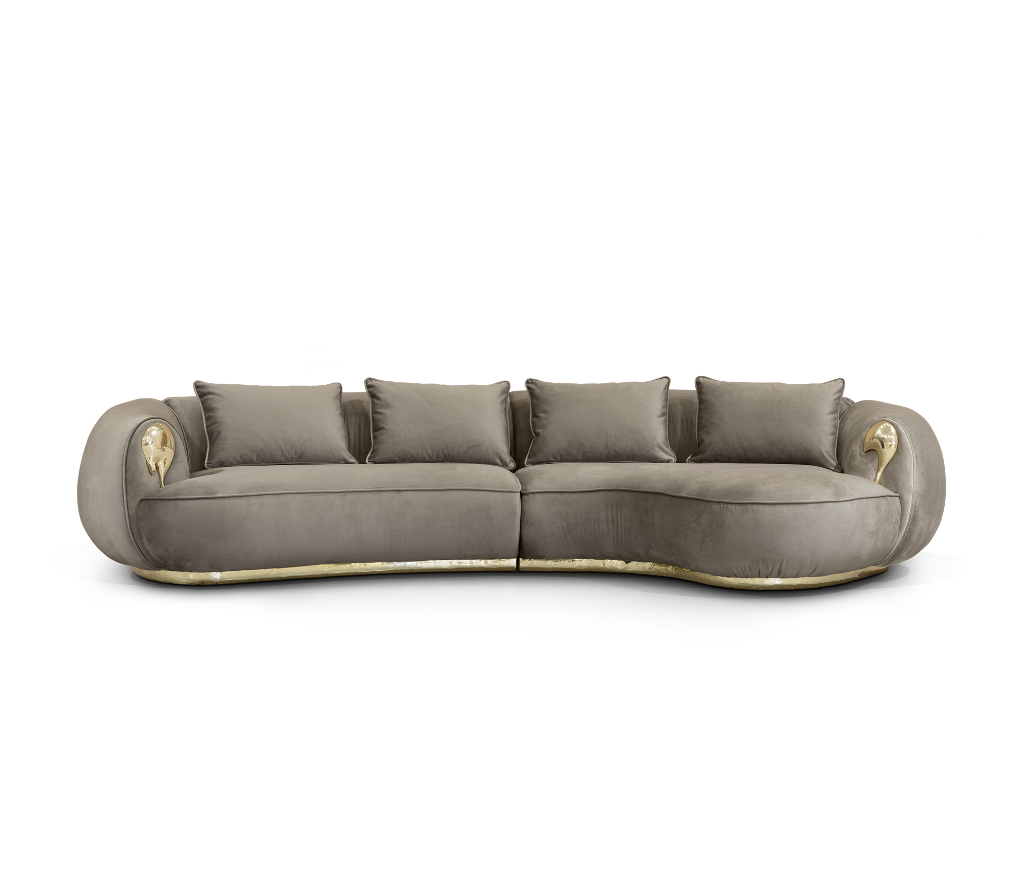 Brass Wood Sculptural Form Sofa Living Room