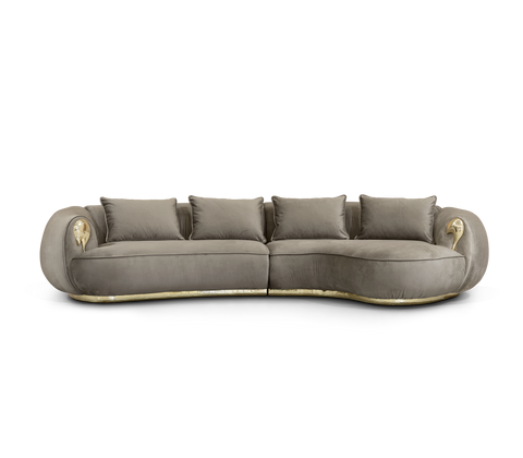 Brass Wood Sculptural Form Sofa Living Room