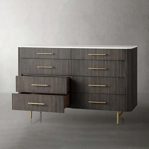 Finnley Wood Eight-Drawer Dresser with Marble or Bluestone Top Rural Chest Of 8 Drawers Cabinet