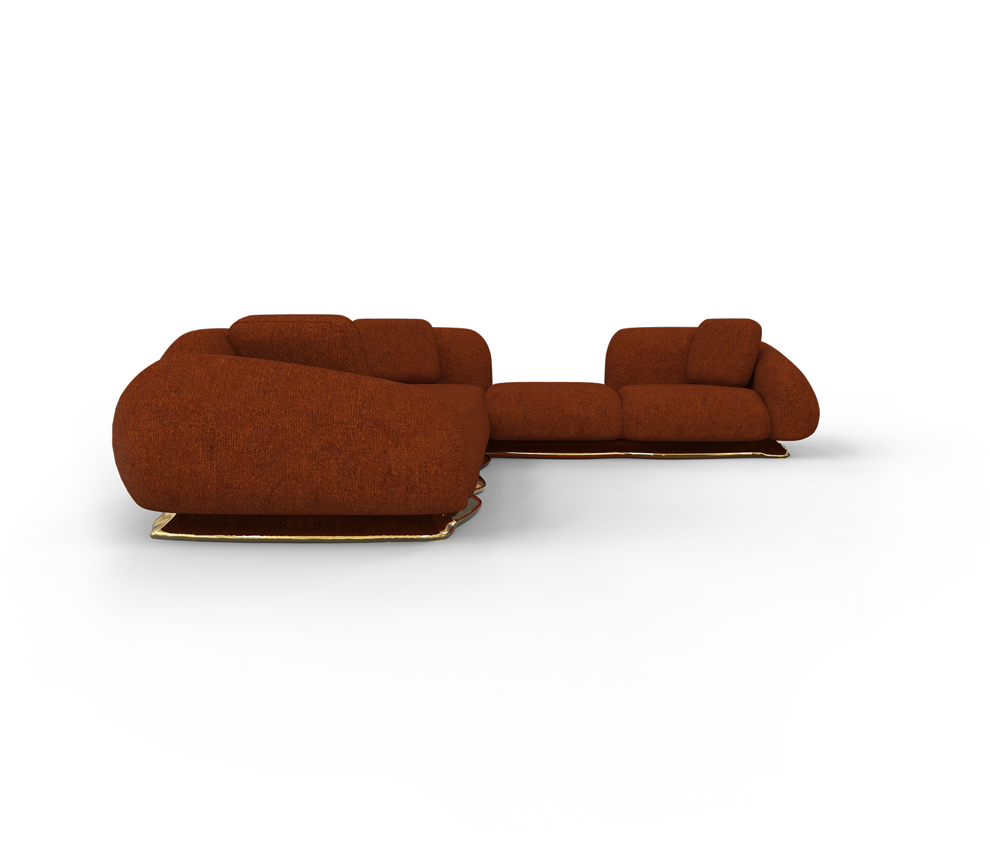 Brass Wood Sculptural Form Sofa