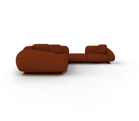 Brass Wood Sculptural Form Sofa