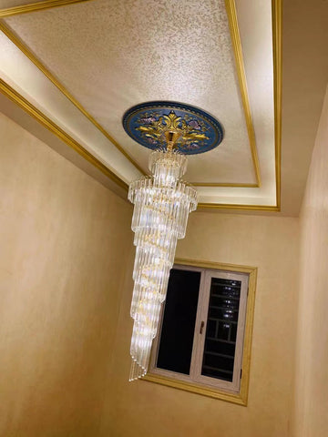 Housegent Luxury Extra Large Foyer Spiral Staircase Chandelier Long Crystal Ceiling Light Fixture For Living Room Hall Entrance