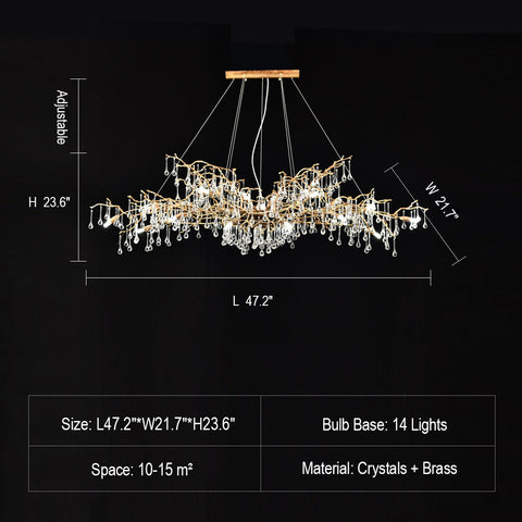 New Style Extra Large Brass Branch Chandelier Light Crystal Drops Pendant Lamp For Living/ Dining Room