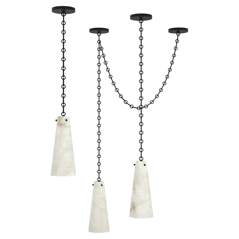 Contemporary Lucca Chandelier 202A-3 in Alabaster, 3-Light Vintage Alabaster Pendant Cluster