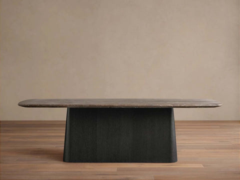 Saint Germain Natural Stone Marble Dining Table with Wood Toulouse Base
