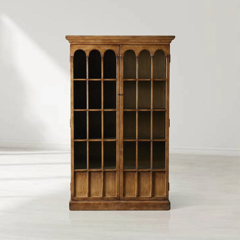 Merritt Wood Living Tall Display Cabinet Vintage Bookcase Solid Pine Entryways Sideboard Storage Cabinet