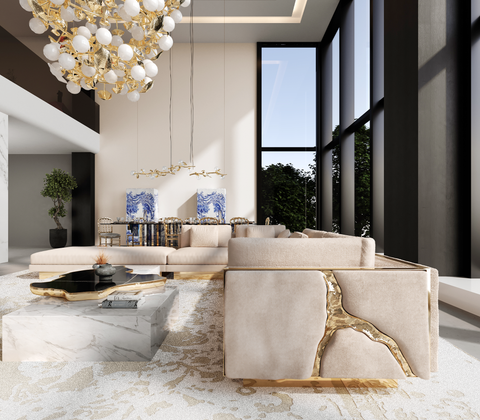 Brass Stone Gold Sculptural Form Sofa