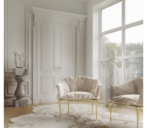 Brass Fabric Gold Sculptural Form Armchair