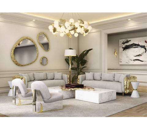 Luxury Sculptural Coffee Table Black & White High-Gloss Marble Finish
