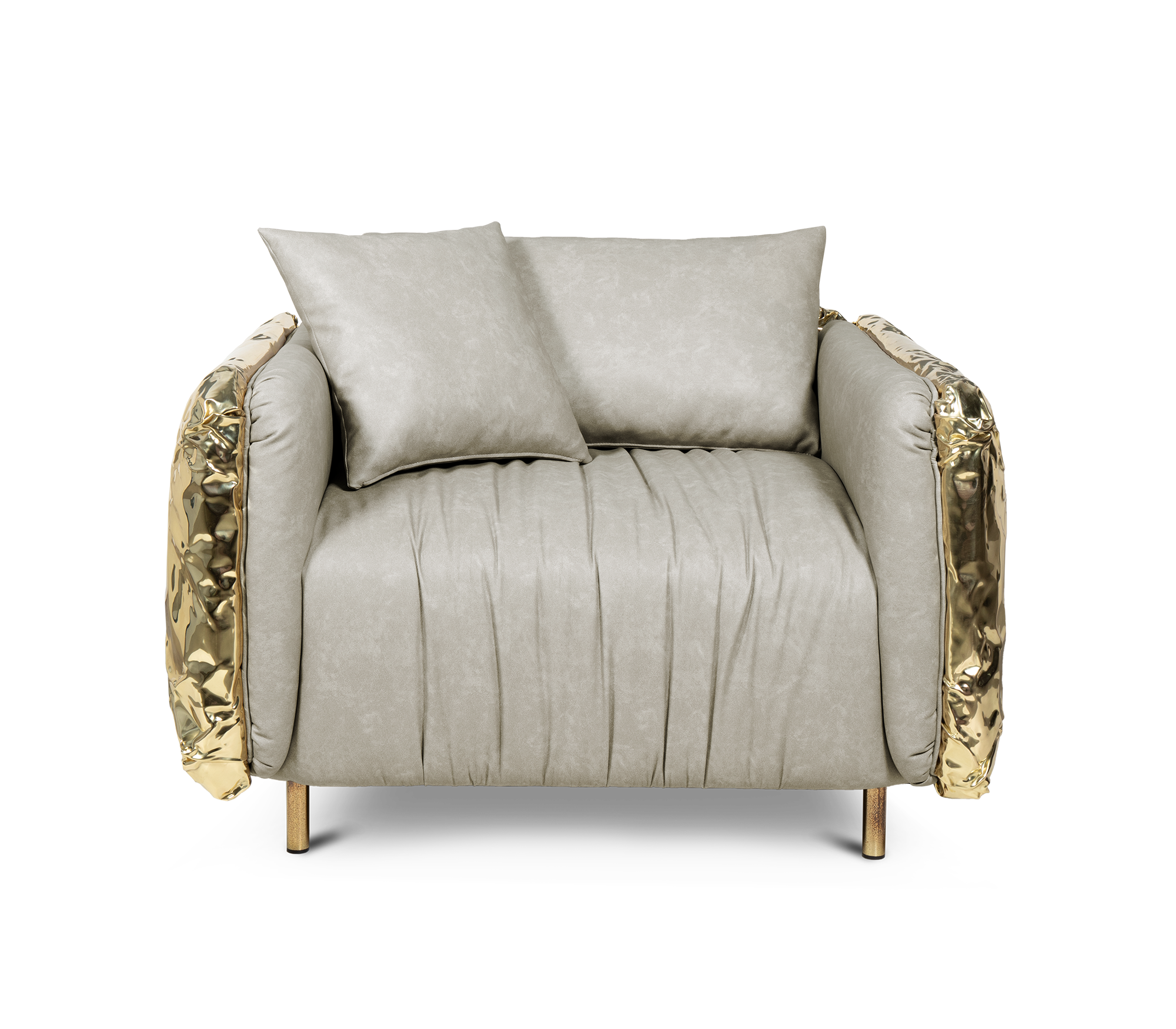 Brass Leather Sculptural Form Armchair
