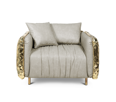 Brass Leather Sculptural Form Armchair
