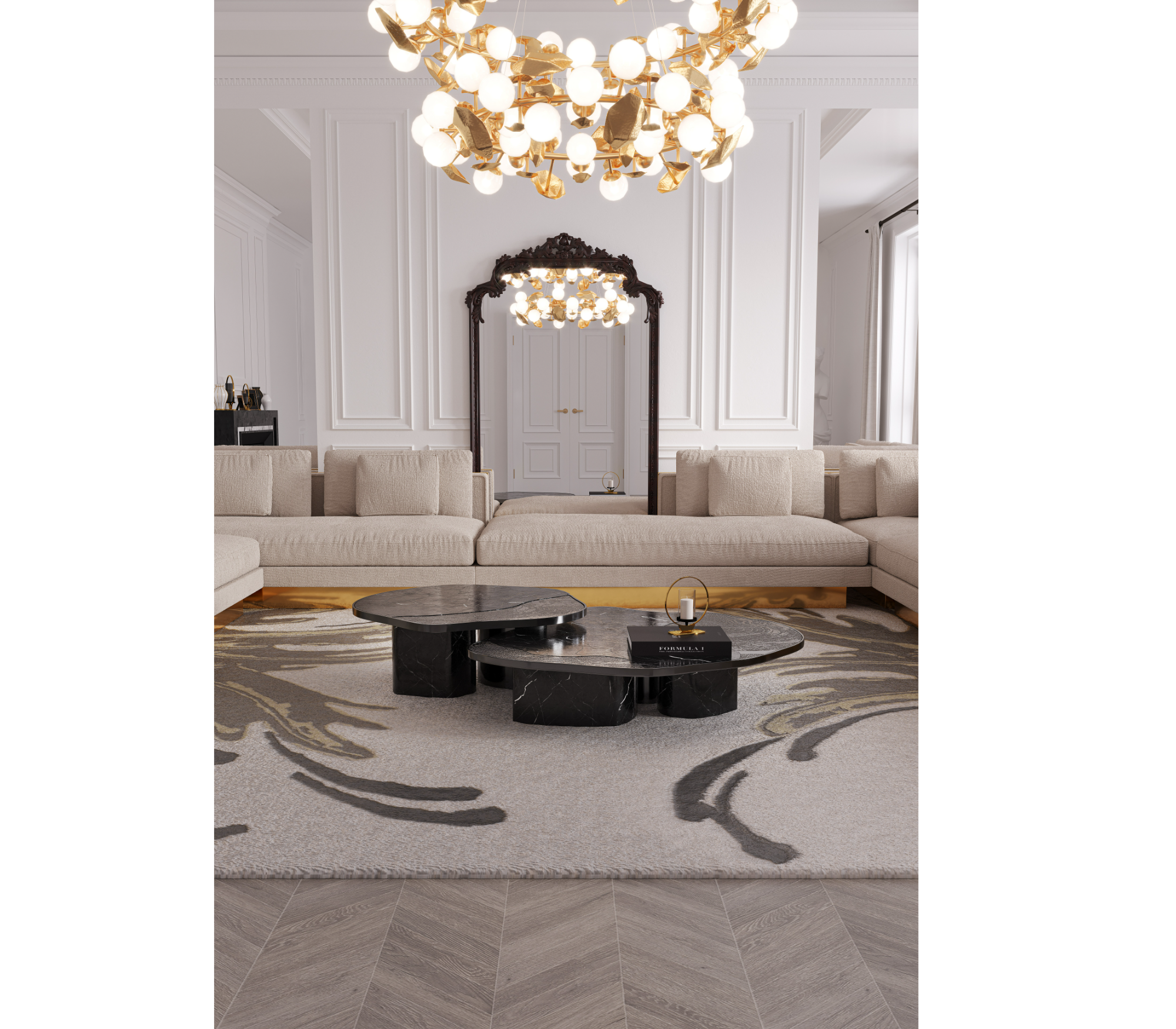 Stone Marble Black Sculptural Form Coffee Table