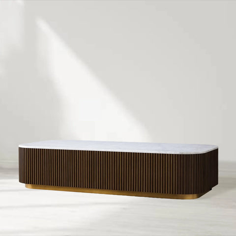Finnley Solid Wood Coffee Table with Stone Top Center Tea Table