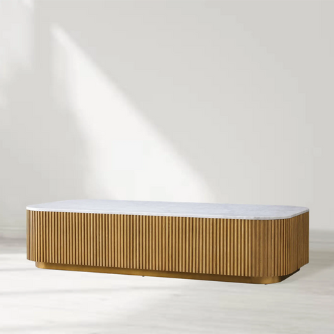 Finnley Solid Wood Coffee Table with Stone Top Center Tea Table