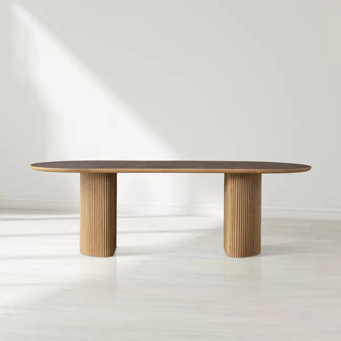 Astor Rectangular Marble Top Dining Table with Reeded Base