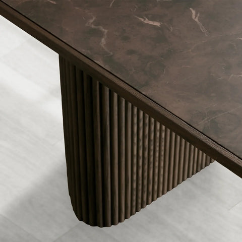 Astor Rectangular Marble Top Dining Table with Reeded Base