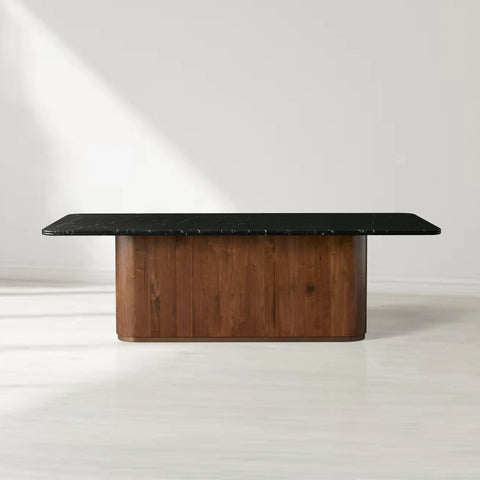 Caden Dining Table with Walnut Wood Base and Marble Stone Top
